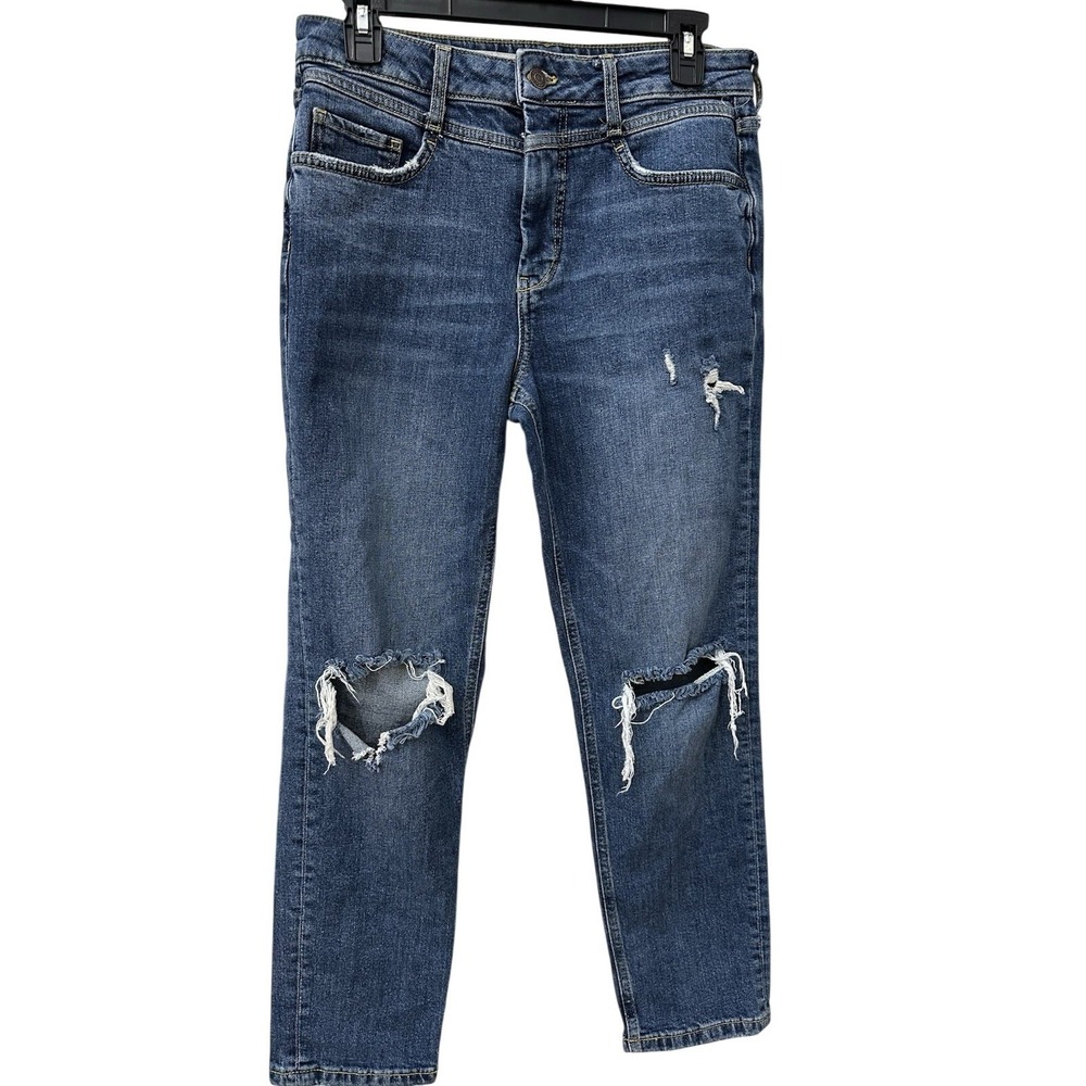 Anthropologie Pilcro Jeans 28 Blue Distressed High Rise Straight Leg Denim